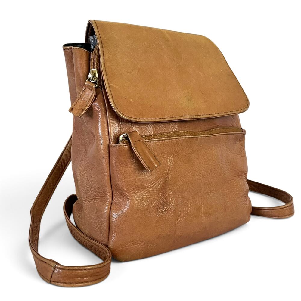 RARE HOBO International 1990s Vintage Tan Colombian Leather Organizer Backpack